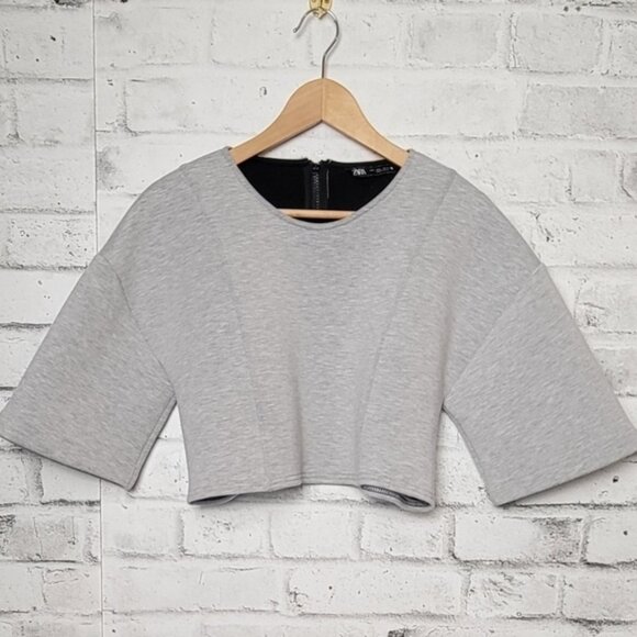 Zara Grey Crop Top Zipper in the Back - Picture 2 of 6